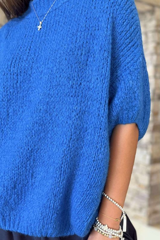 Made in Italy Big Softie Cap Sleeve Knit Top Cyan